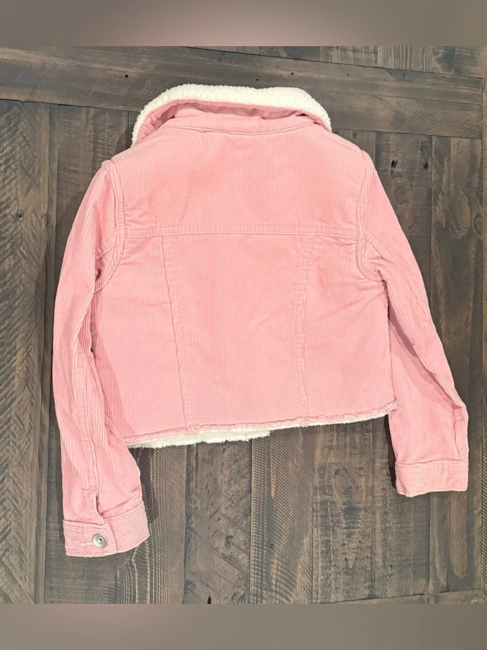The Children's Place Pink Corduroy Cropped Jacket with White Sherpa Collar